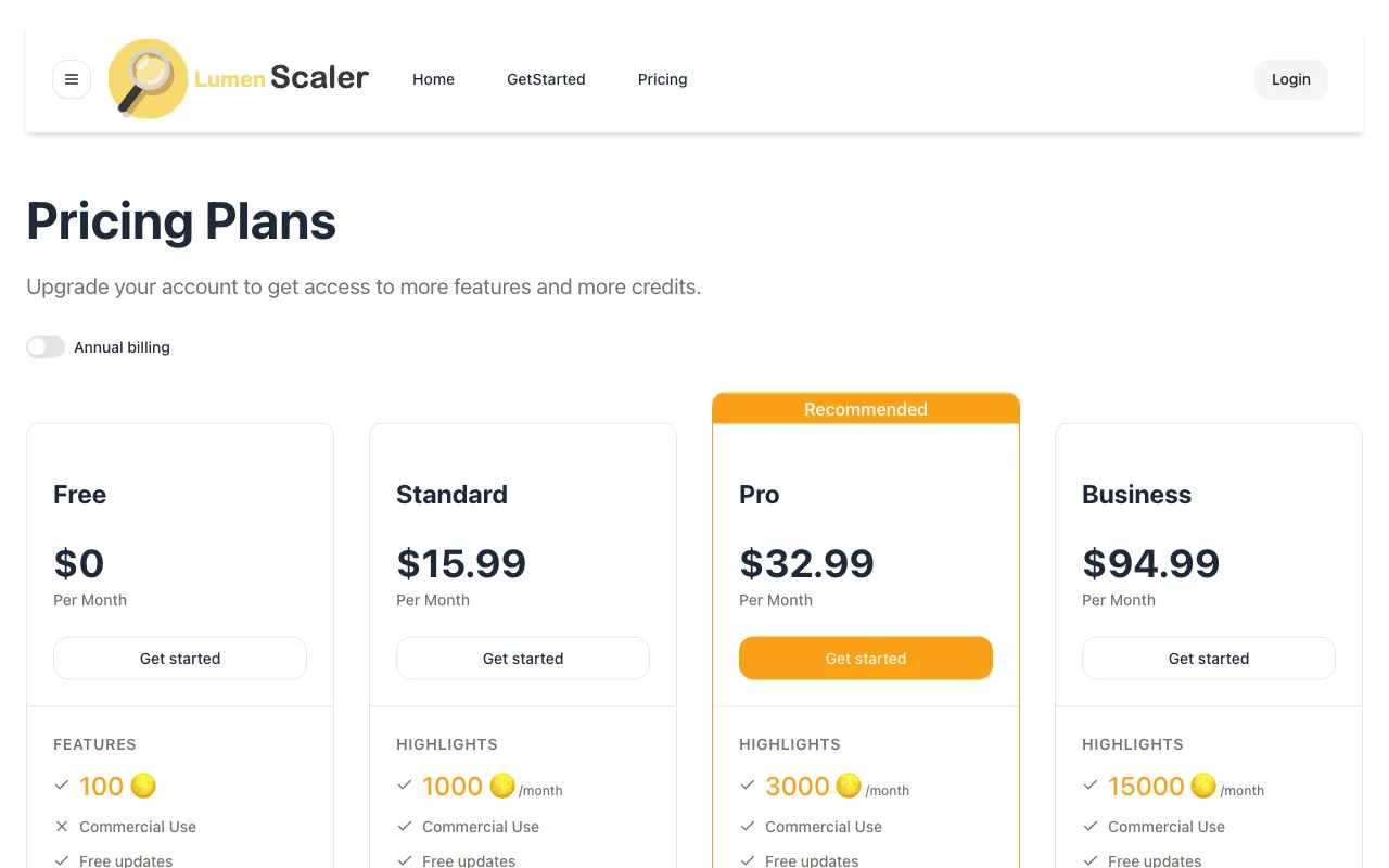 Lumen Scaler — pricing page