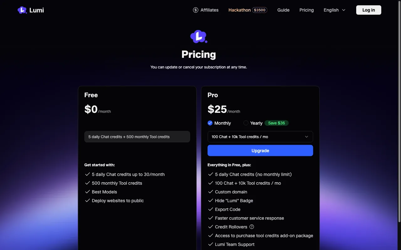 Lumi — pricing page