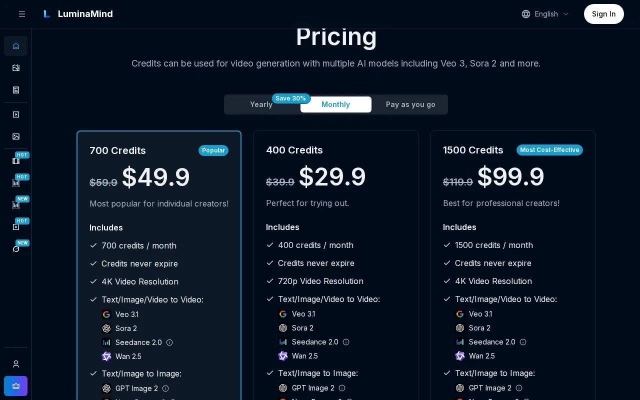 Luminamind — pricing page