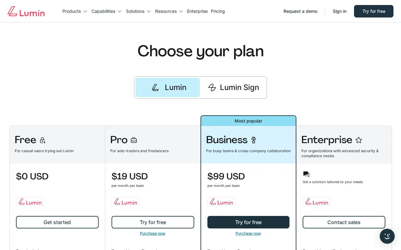 Luminpdf — pricing page