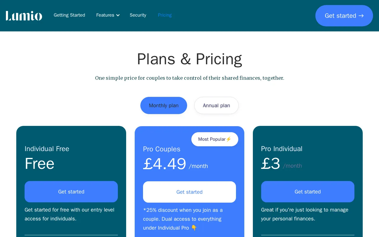Lumio — pricing page