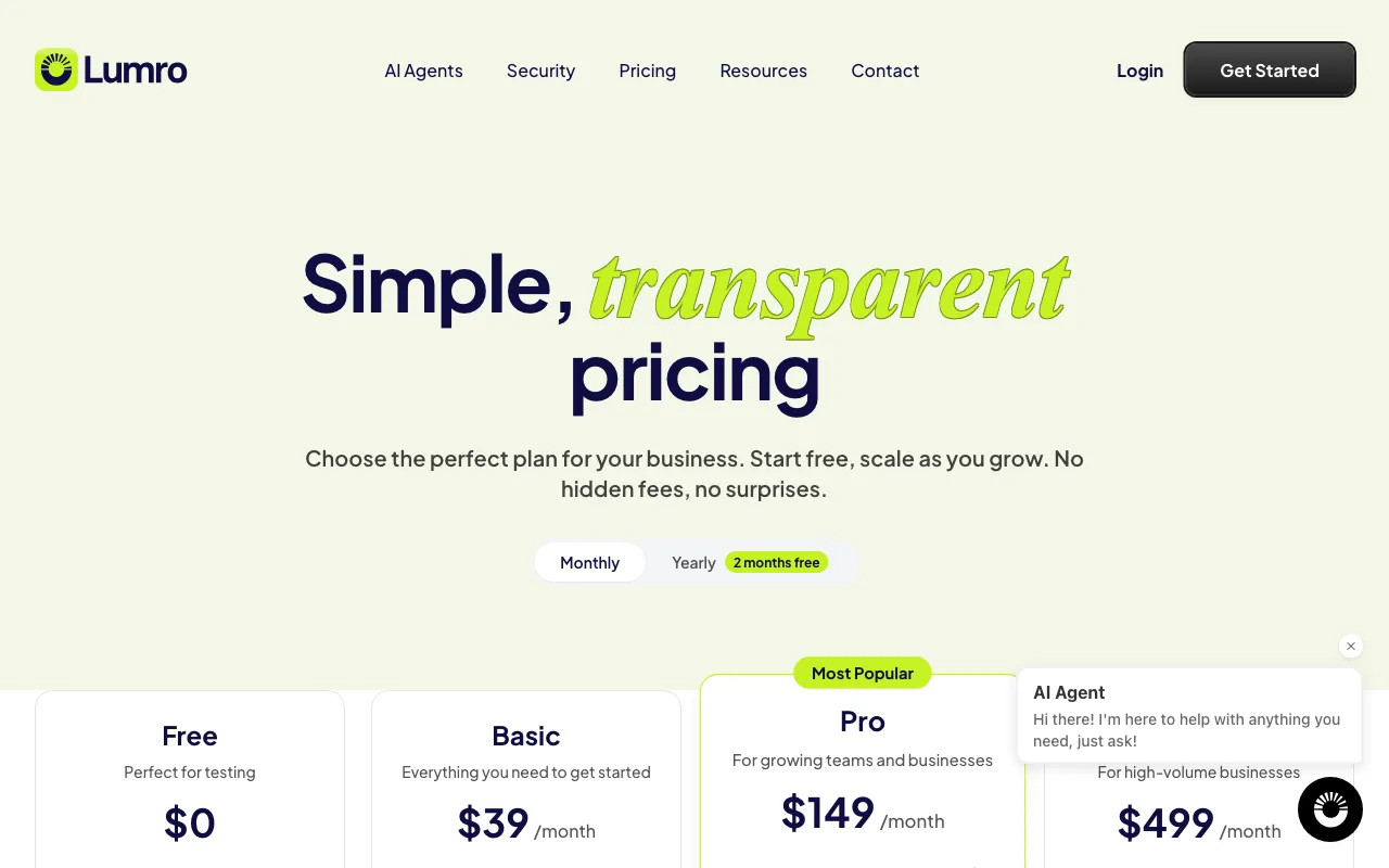 Lumro — pricing page