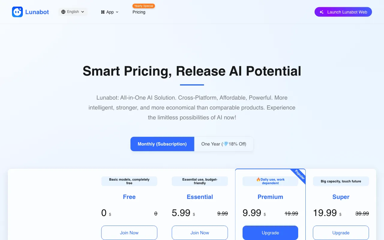 Lunabot — pricing page