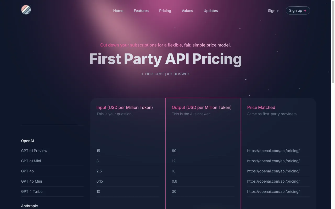 Lunarlink AI — pricing page