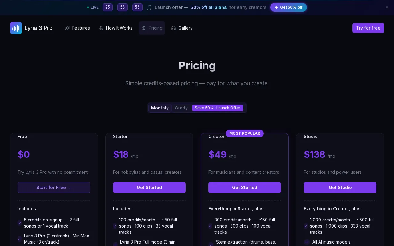 lyria 3 pro — pricing page