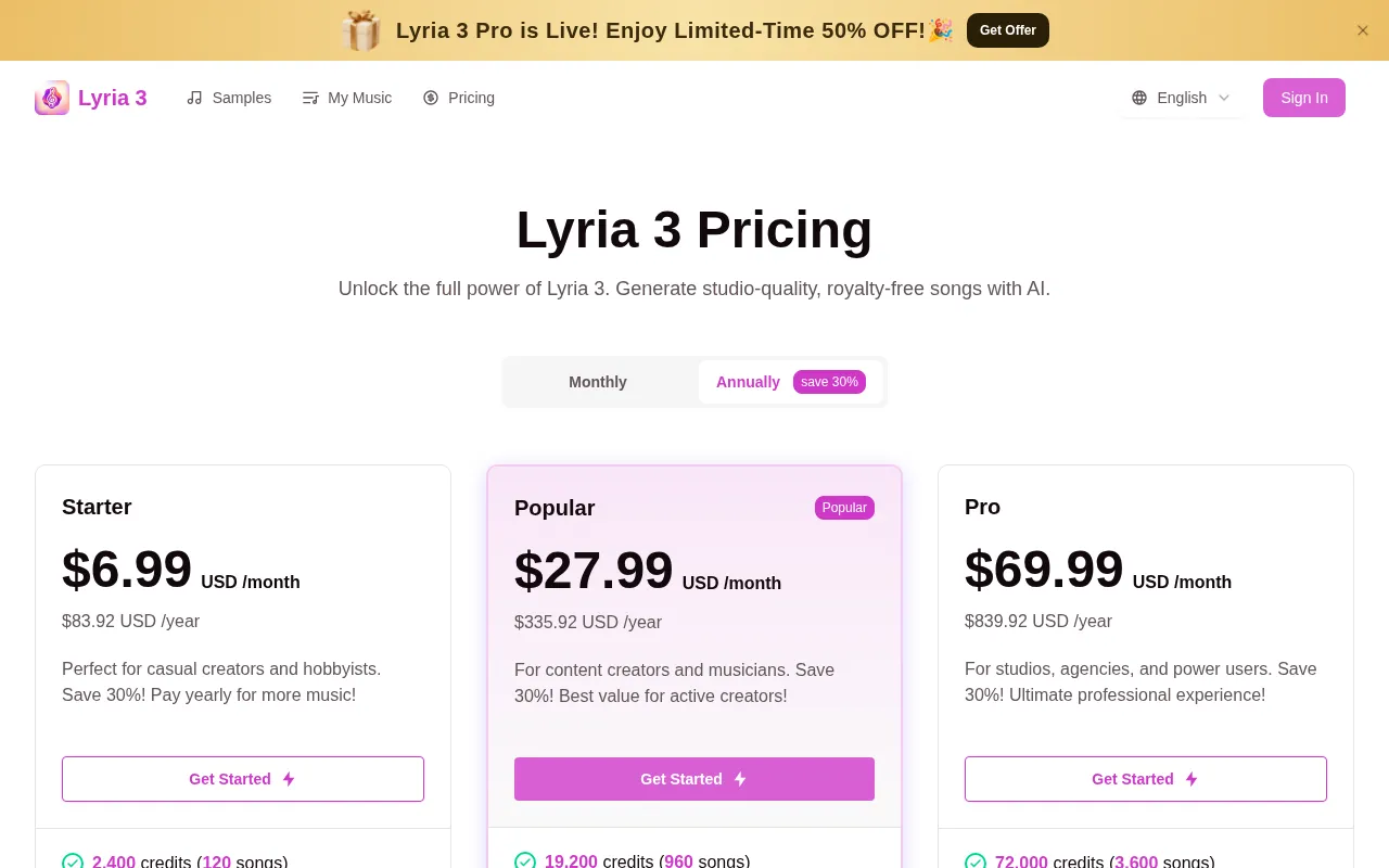 Lyria 3 — pricing page