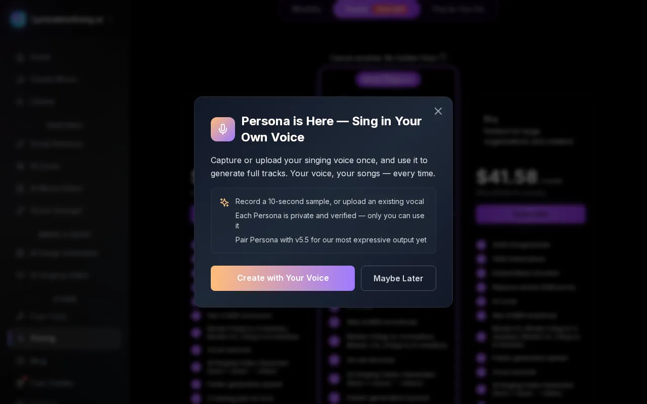 Lyrics Into Song AI — pricing page