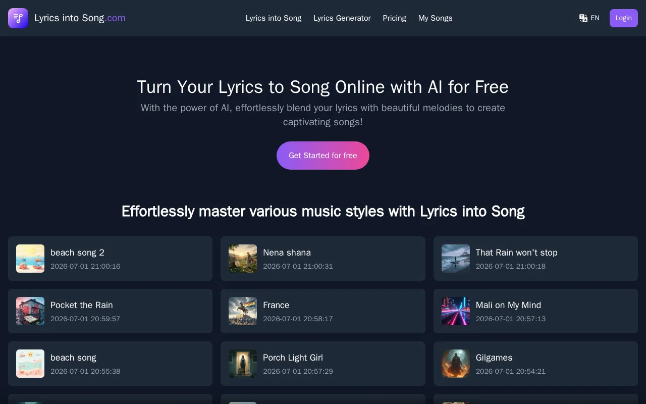 Lyrics into Song — preview screenshot