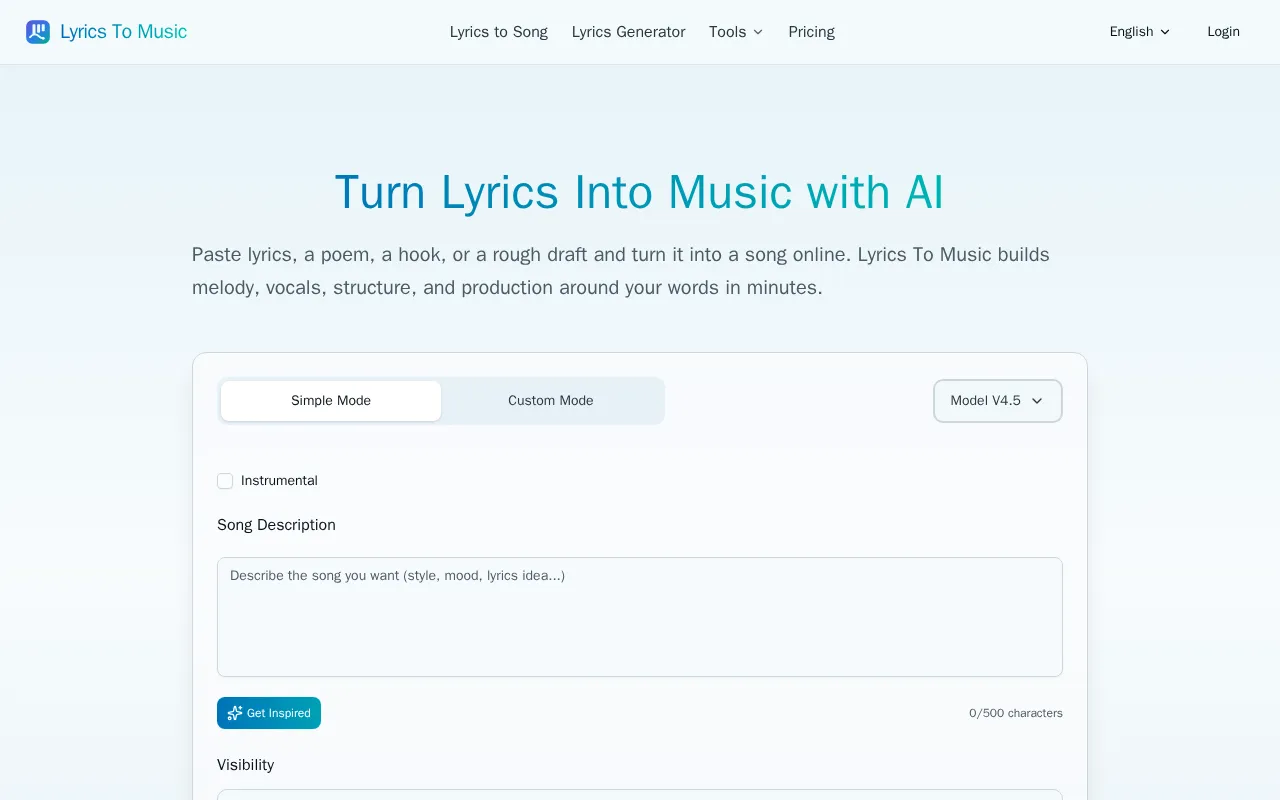 Lyrics To Music.ai — preview screenshot