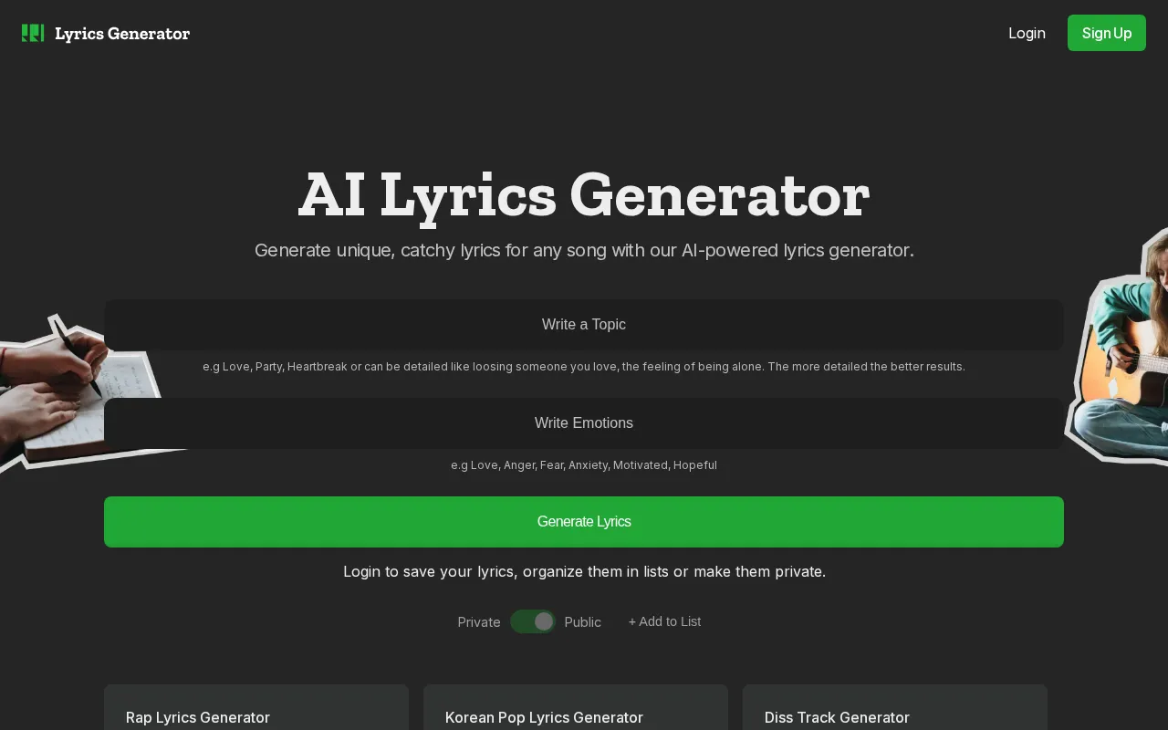 Lyrics Generator — preview screenshot