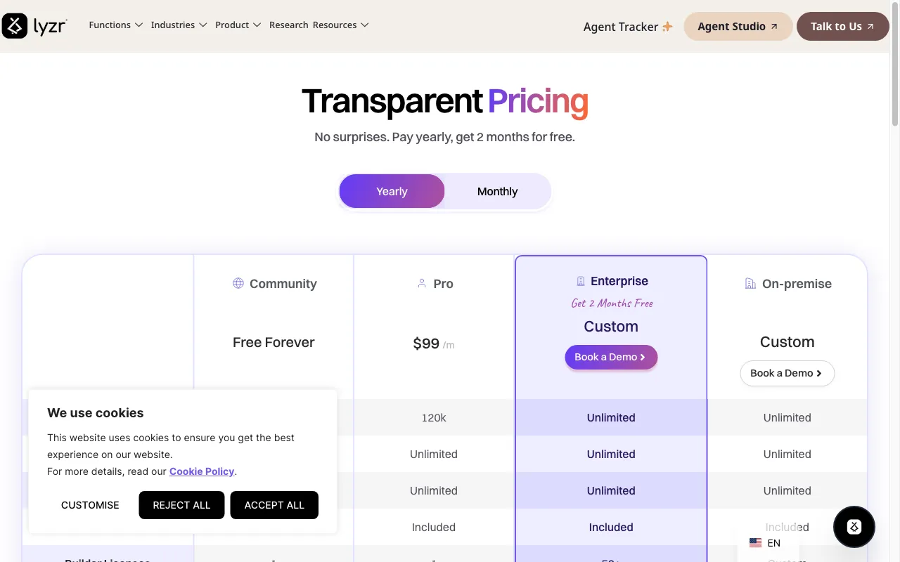 Lyzr Agent Studio — pricing page