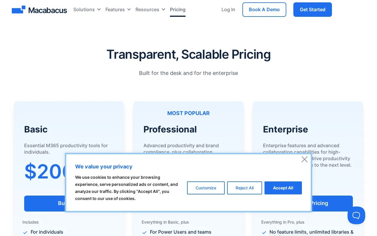 Macabacus — pricing page