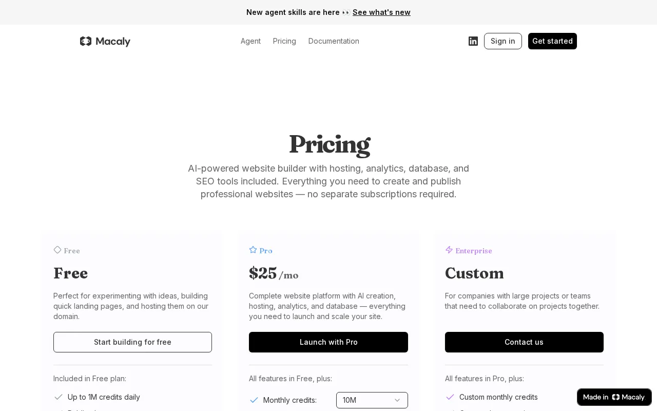 Macaly — pricing page