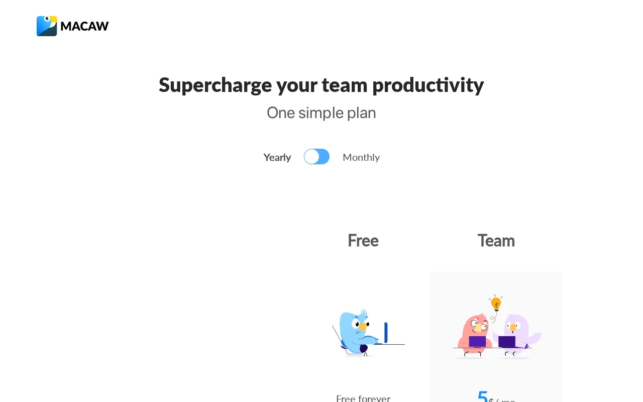 Macaw — pricing page