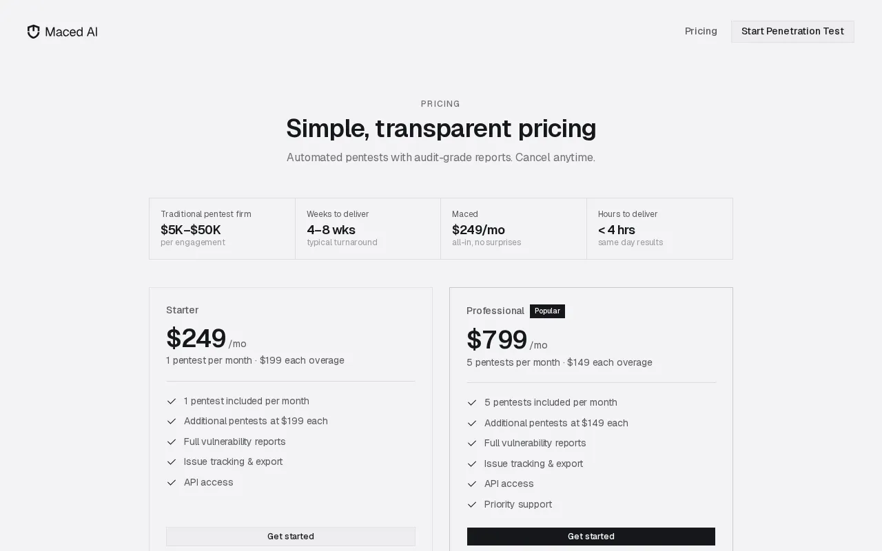 Maced AI — pricing page