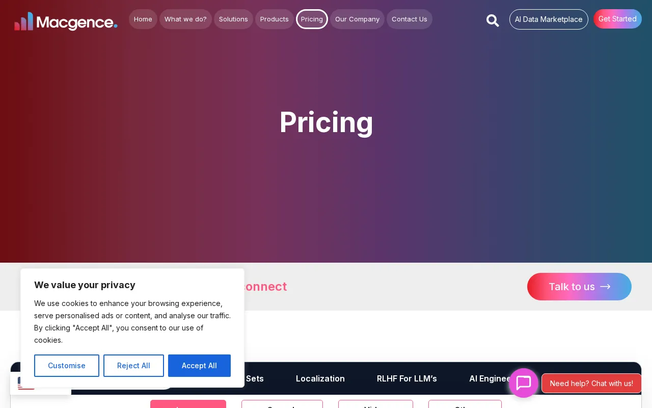 Macgence — pricing page