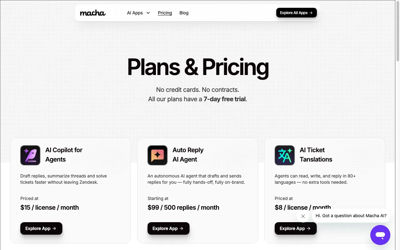 macha — pricing page