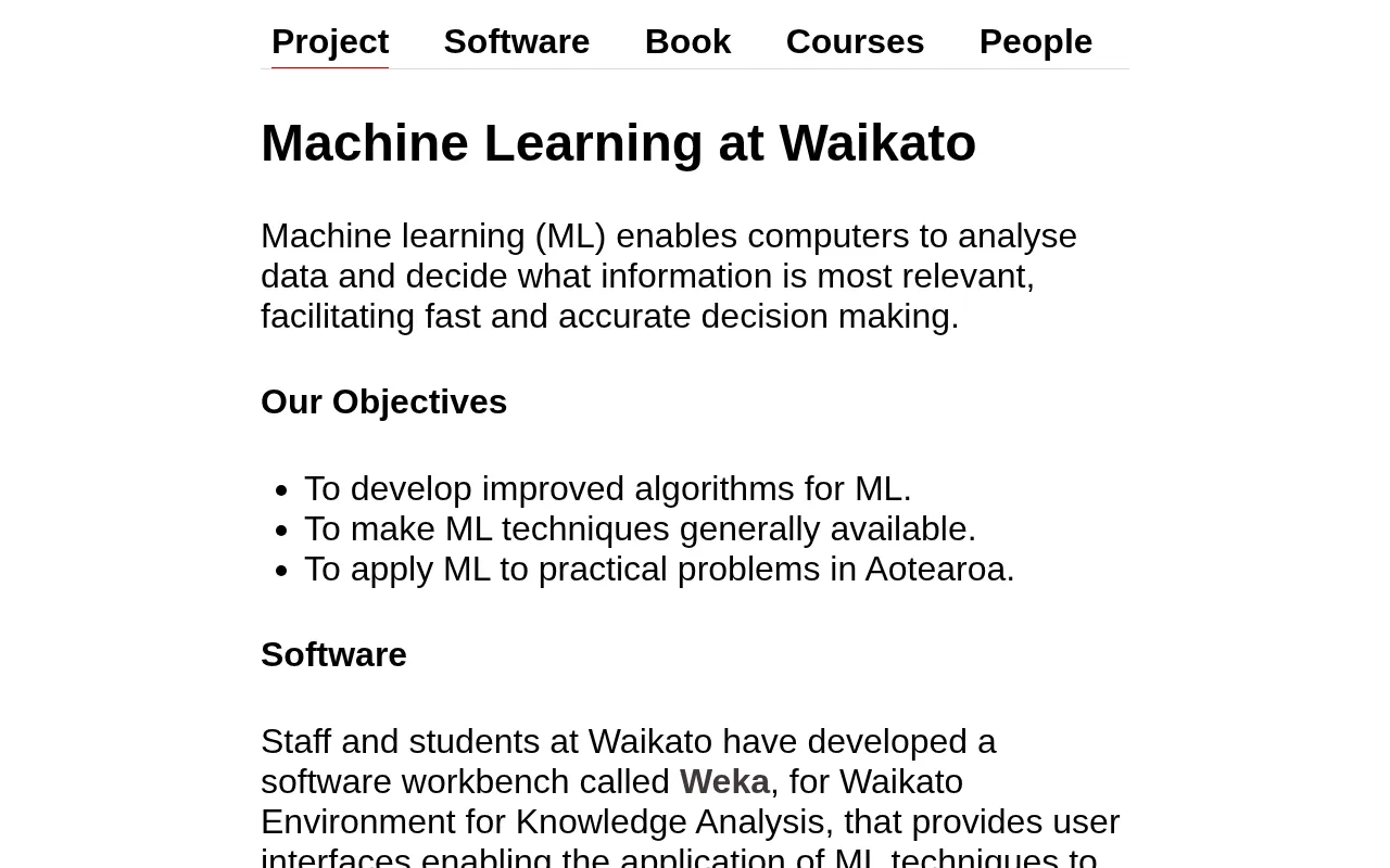 Machine Learning Project at the University of Waikato — preview screenshot