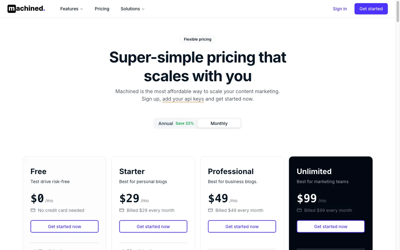 Machined — pricing page