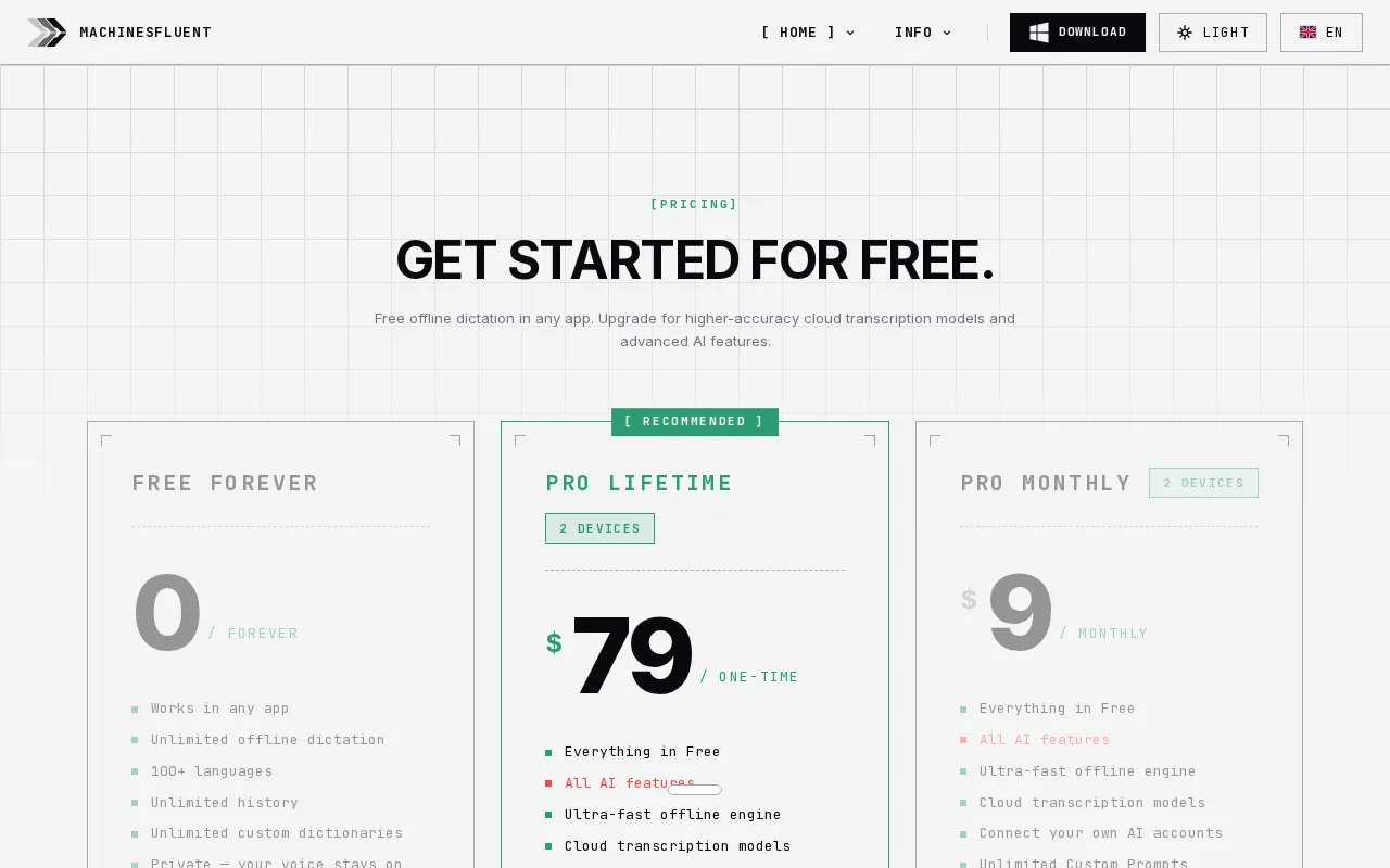 MachinesFluent — pricing page
