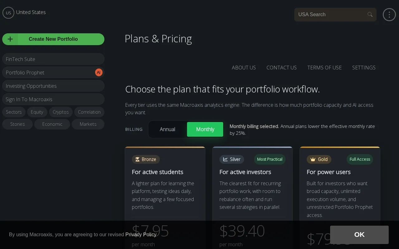 Macroaxis — pricing page
