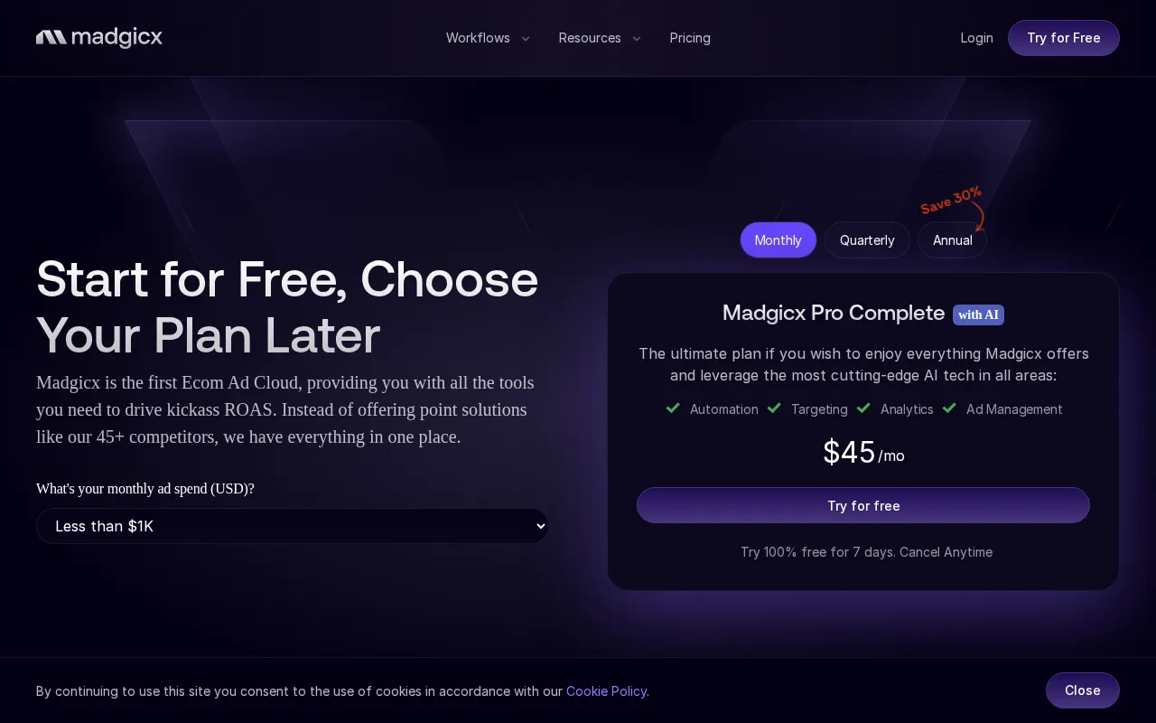 Madgicx — pricing page
