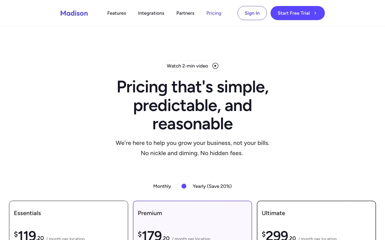 Madison — pricing page