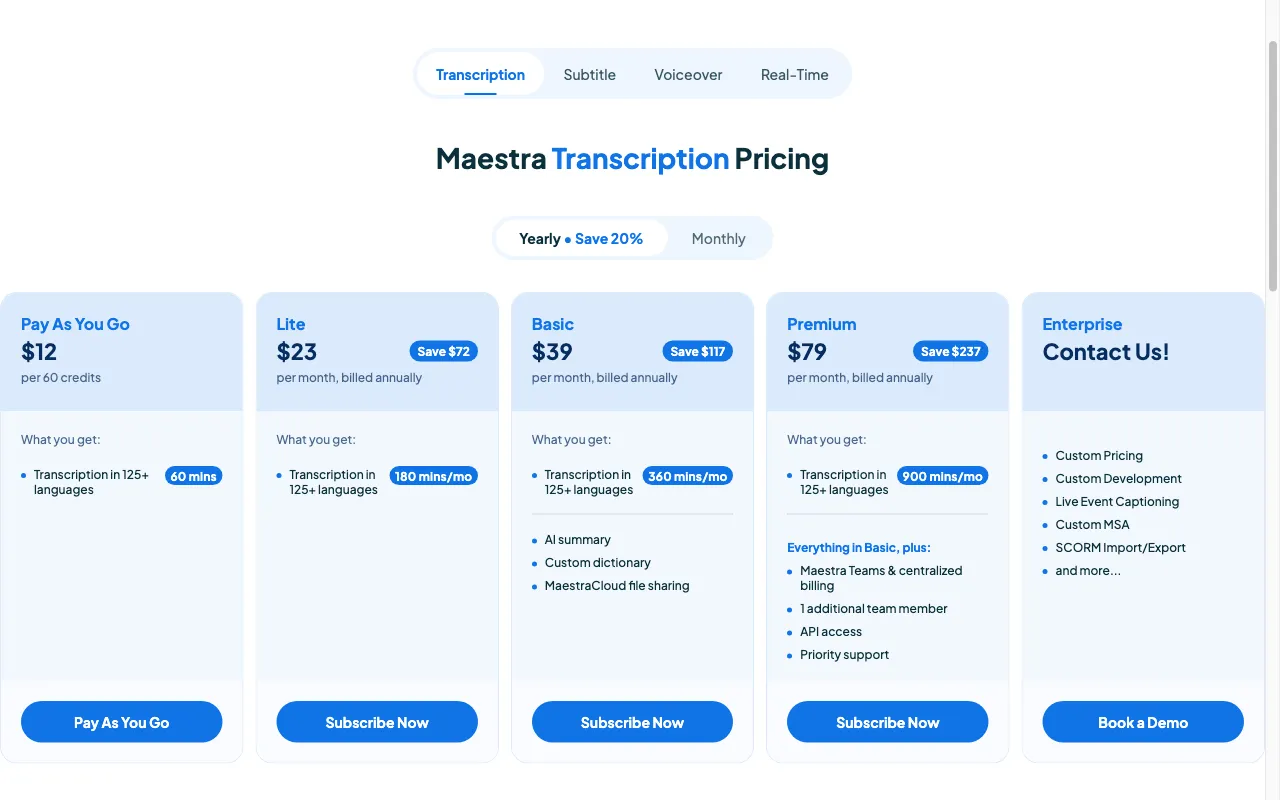Maestra AI — pricing page