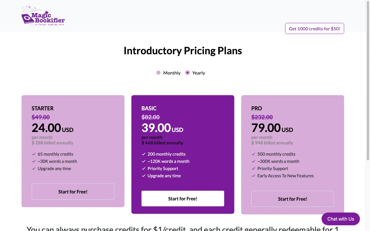 Magic Bookifier — pricing page