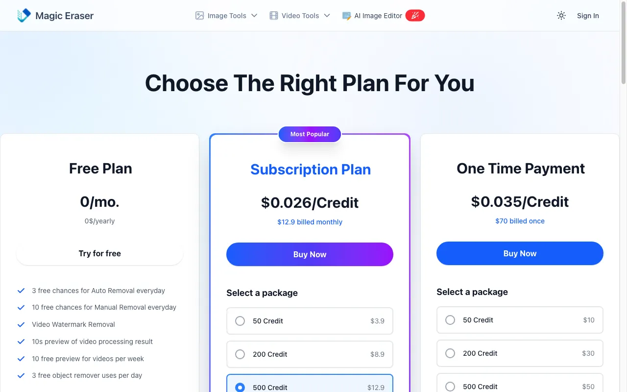 Magic-Eraser — pricing page