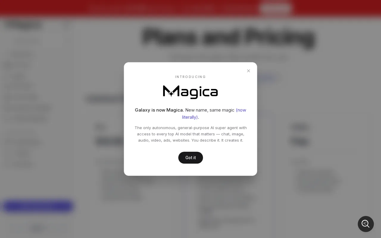 Magica — pricing page