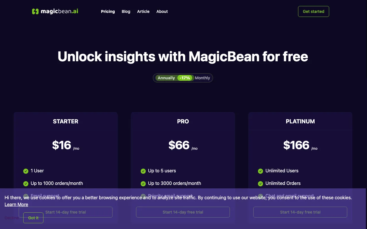 MagicBean — pricing page