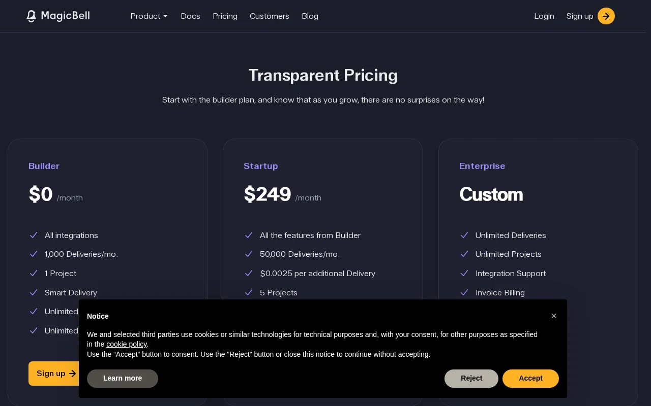 MagicBell — pricing page