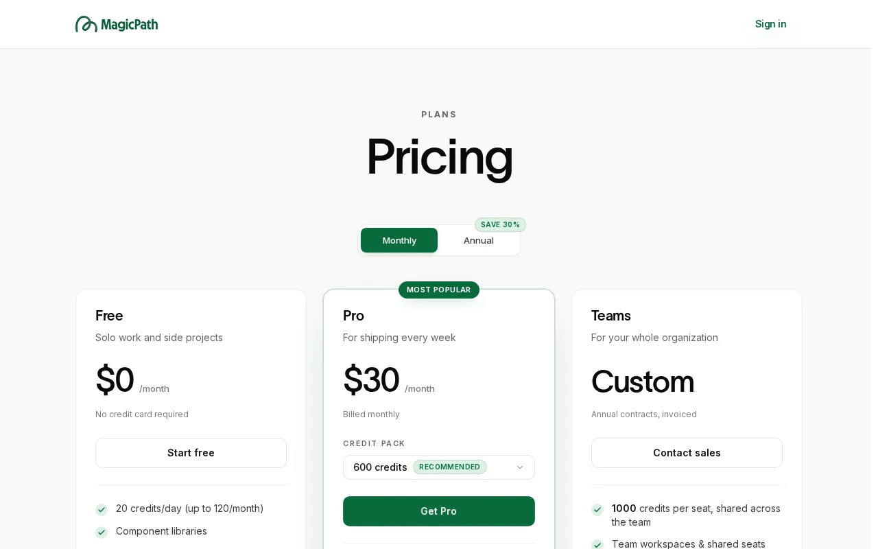 Magicpath — pricing page