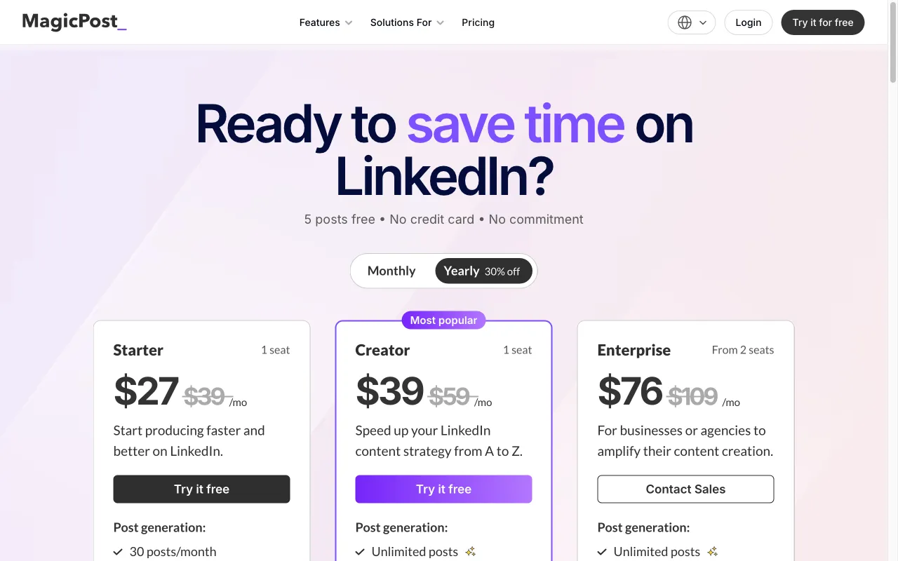 MagicPost — pricing page