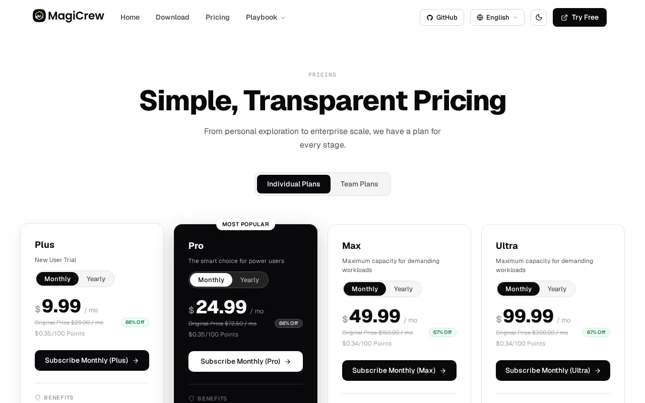 MagiCrew — pricing page