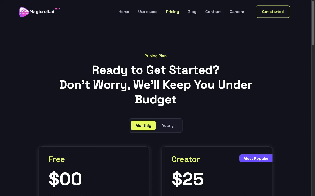Magicroll.ai — pricing page