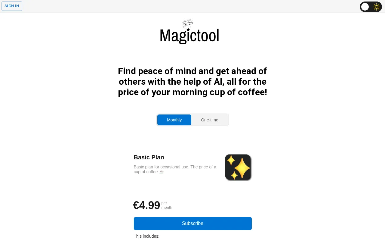 magictool.ai — pricing page