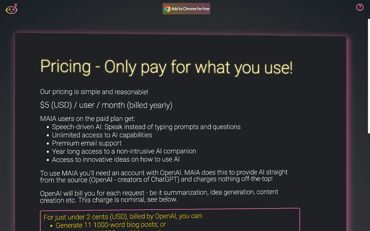 chromeaiextn.com — pricing page
