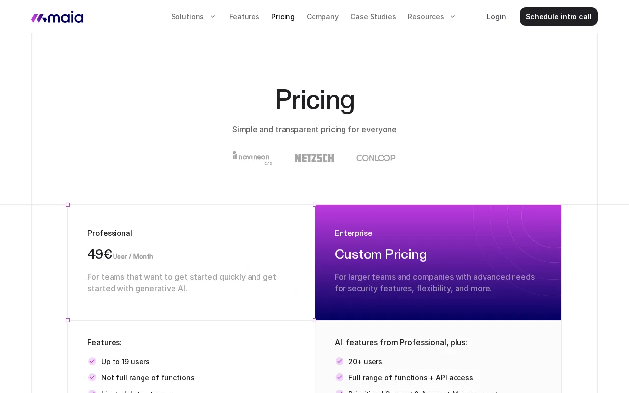 MAIA — pricing page