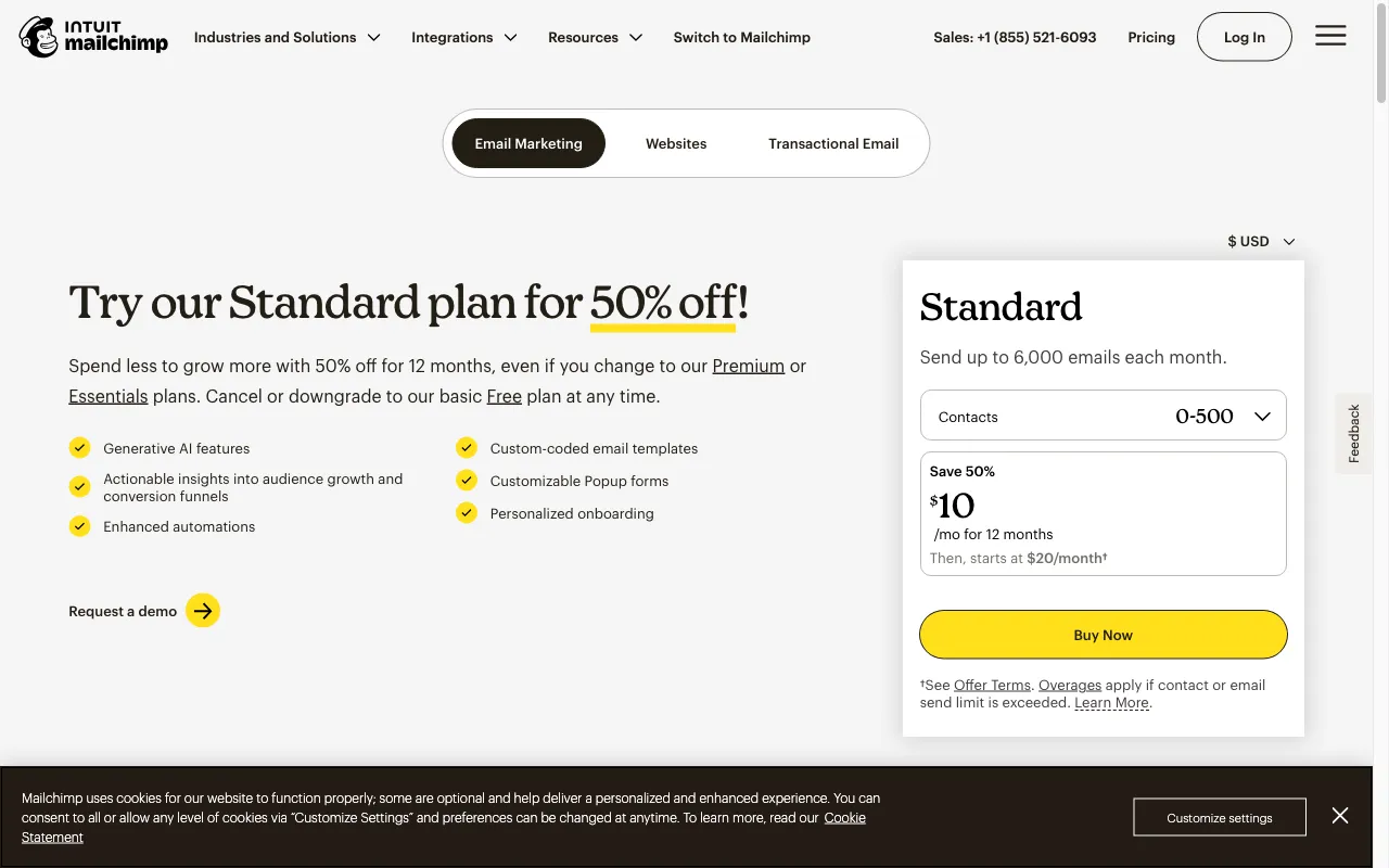 Mailchimp — pricing page