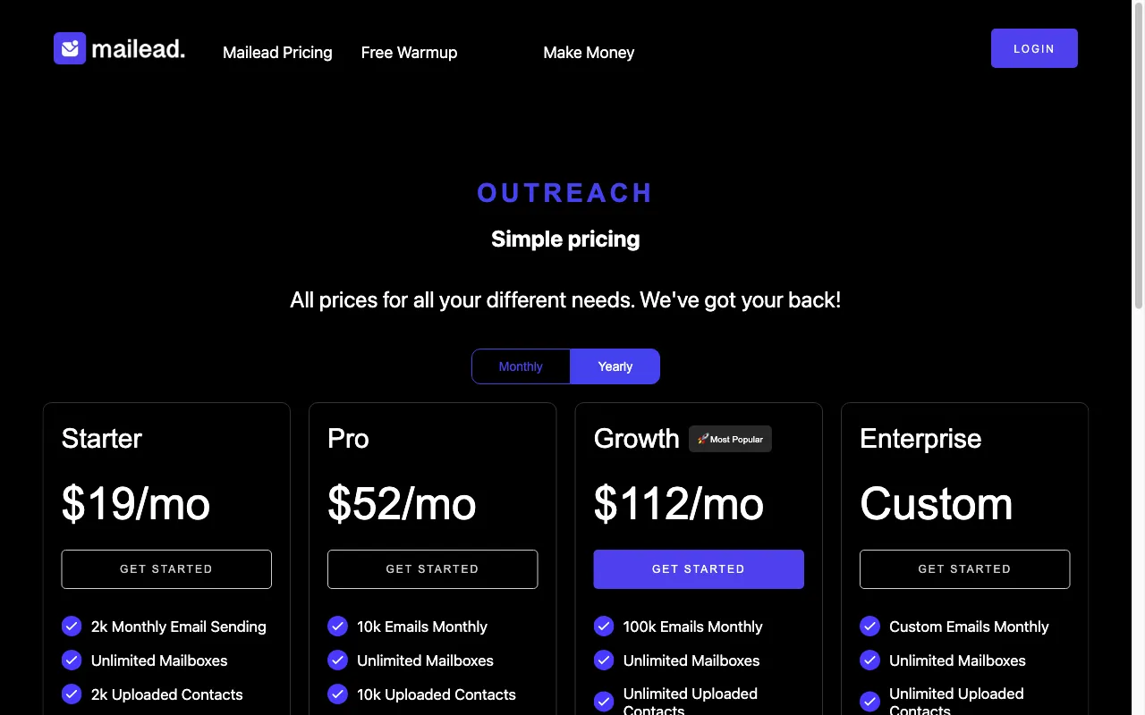 Mailead.io — pricing page