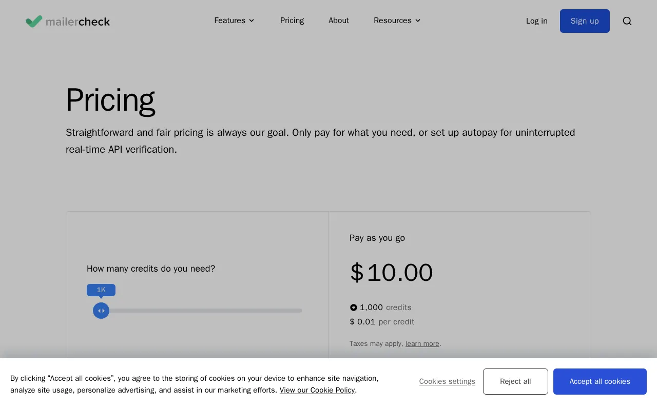 MailerCheck — pricing page