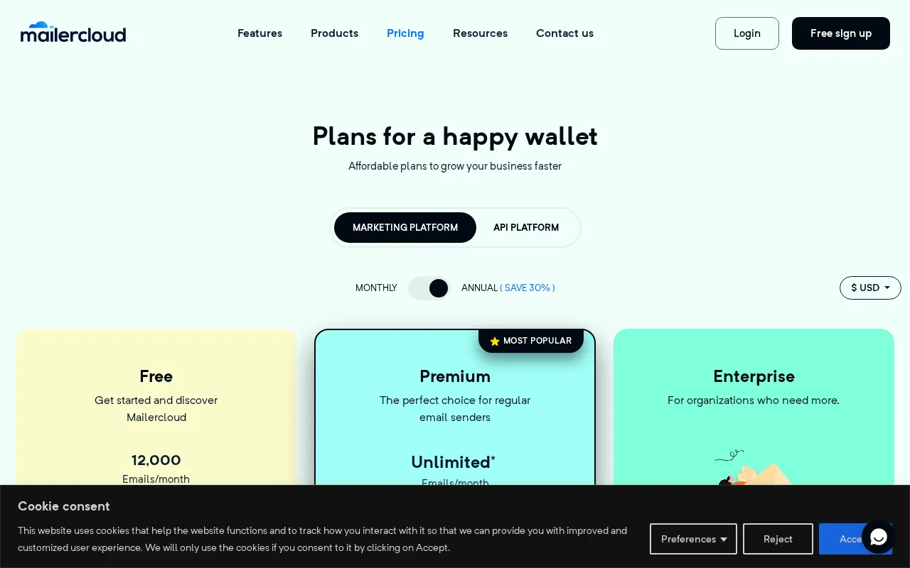 Mailercloud — pricing page