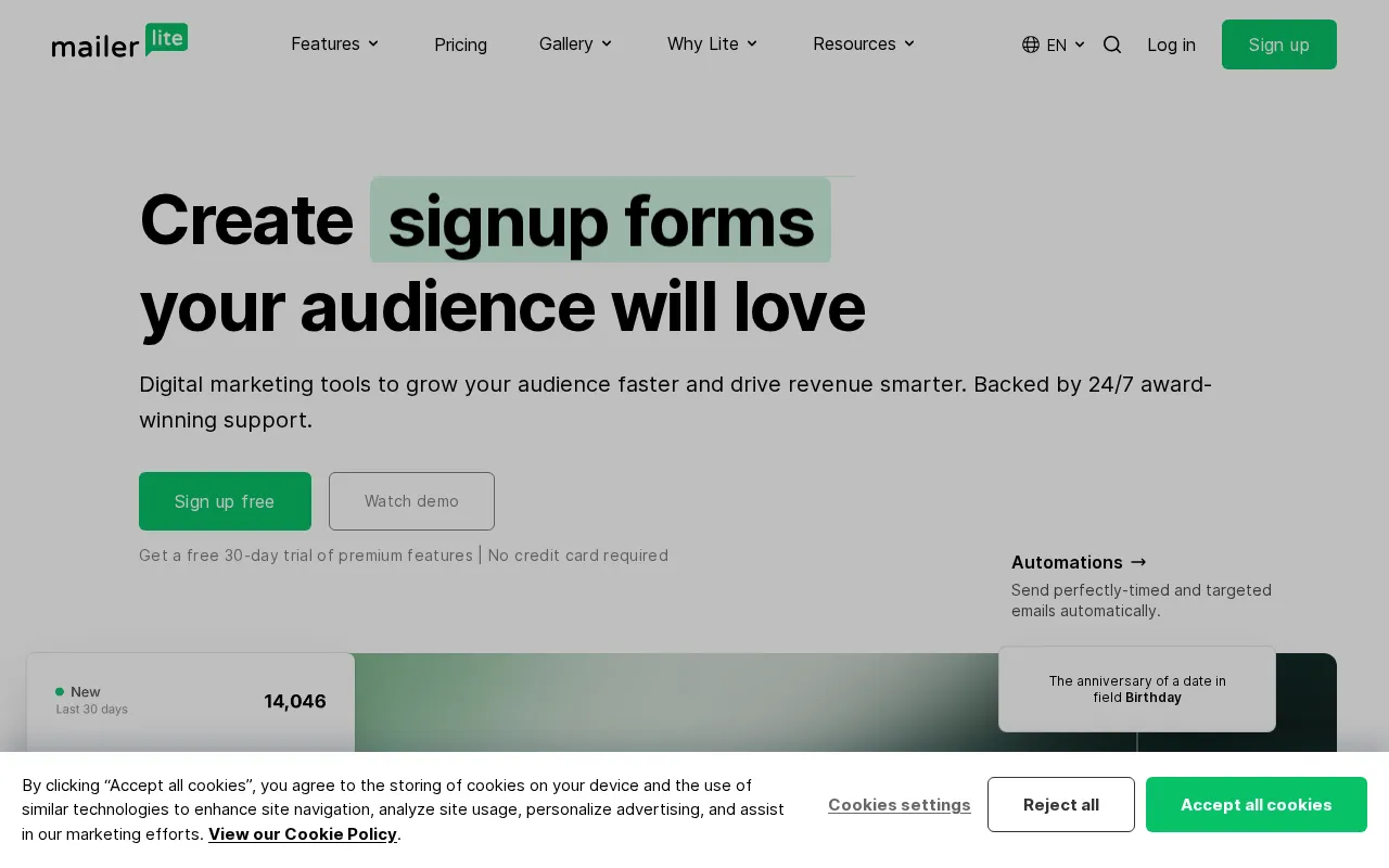 MailerLite AI Drag & Drop Editor — preview screenshot