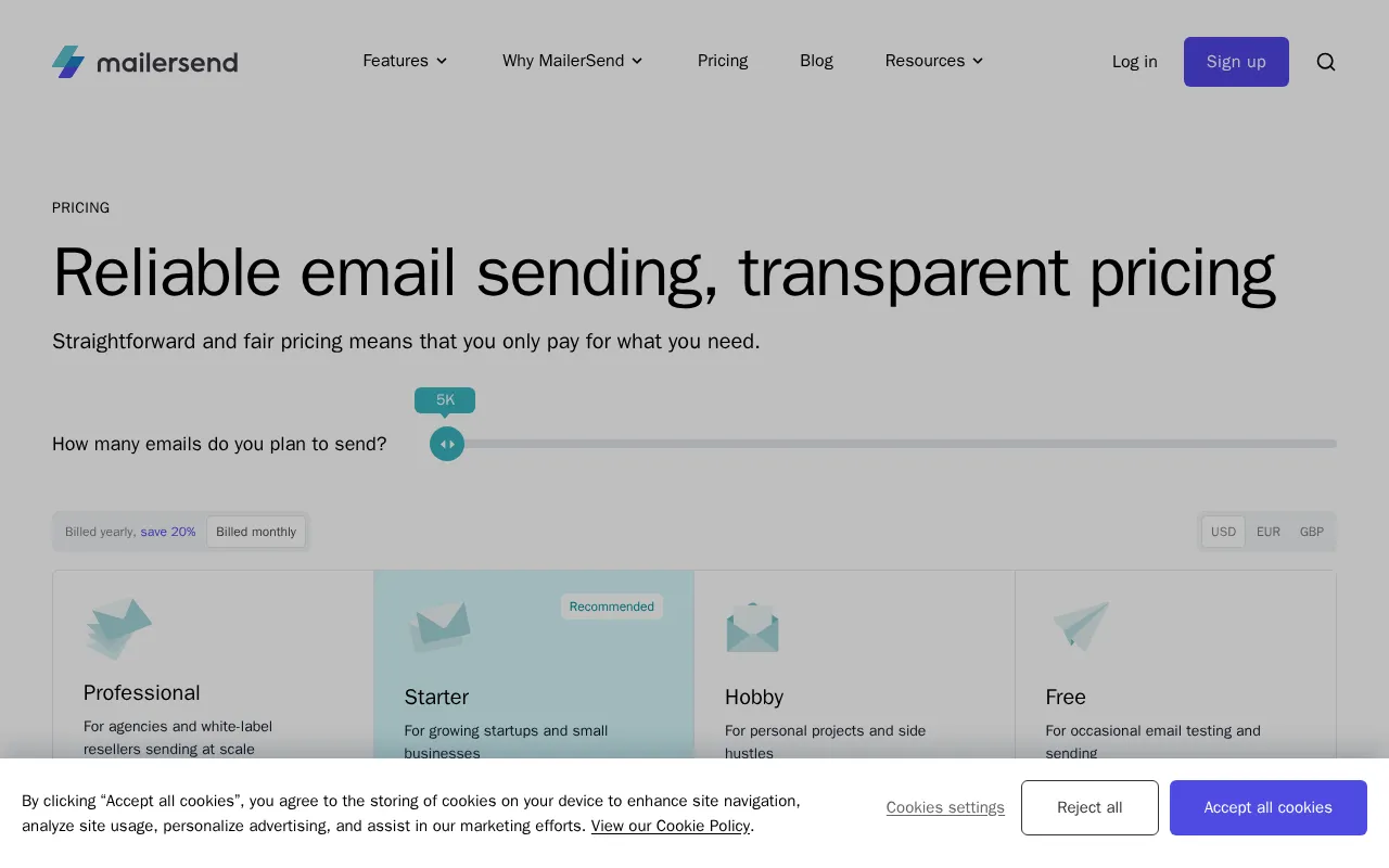 MailerSend — pricing page