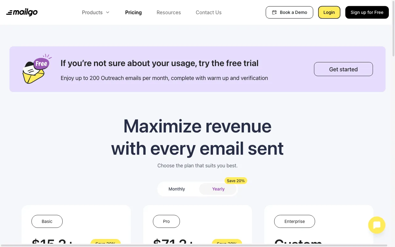 Mailgo — pricing page