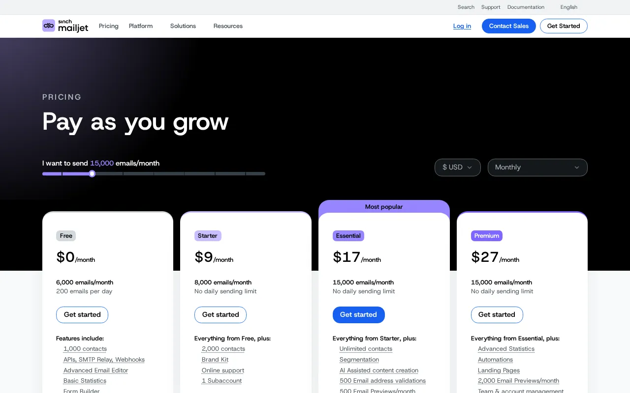 Mailjet — pricing page