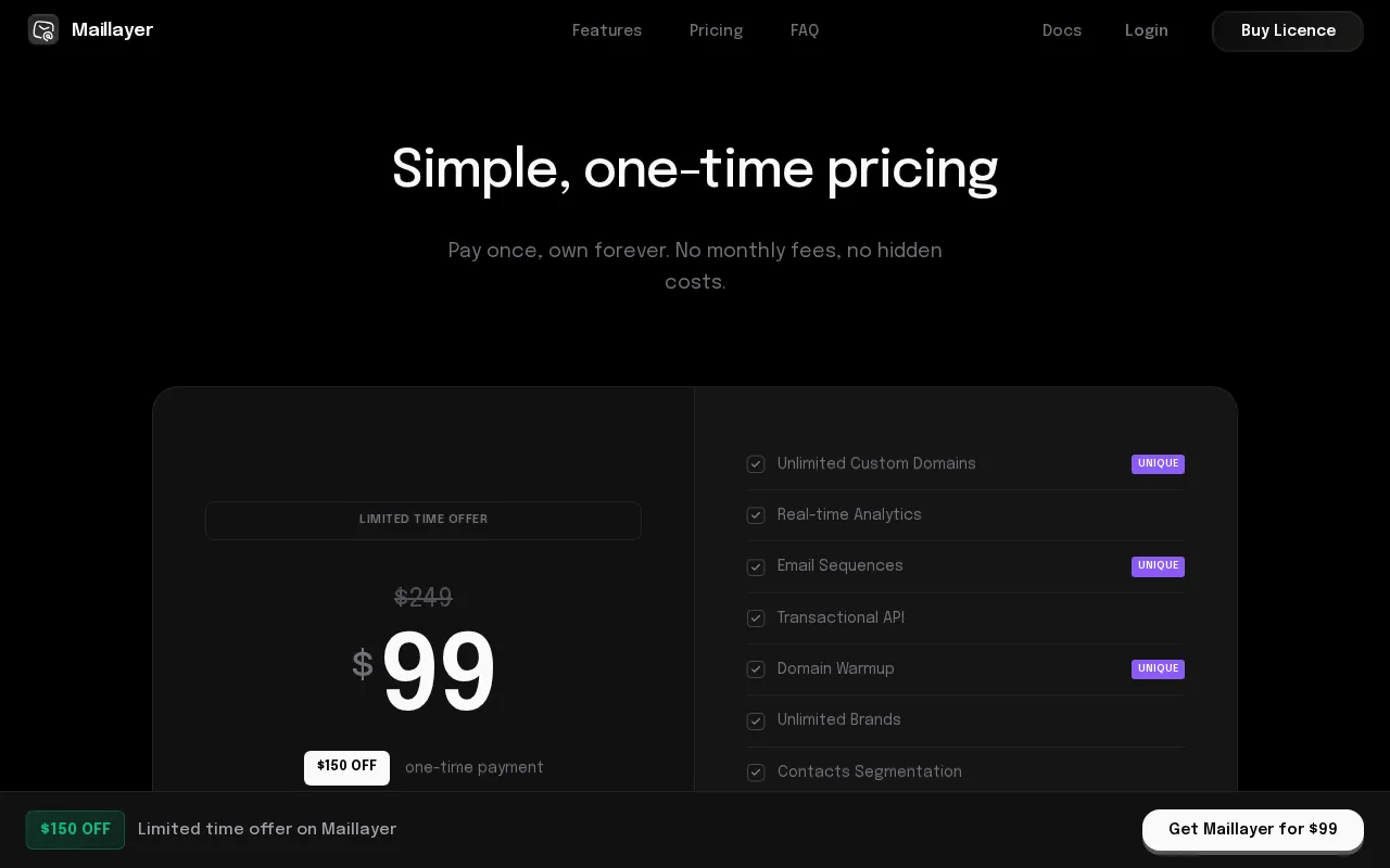 Maillayer — pricing page