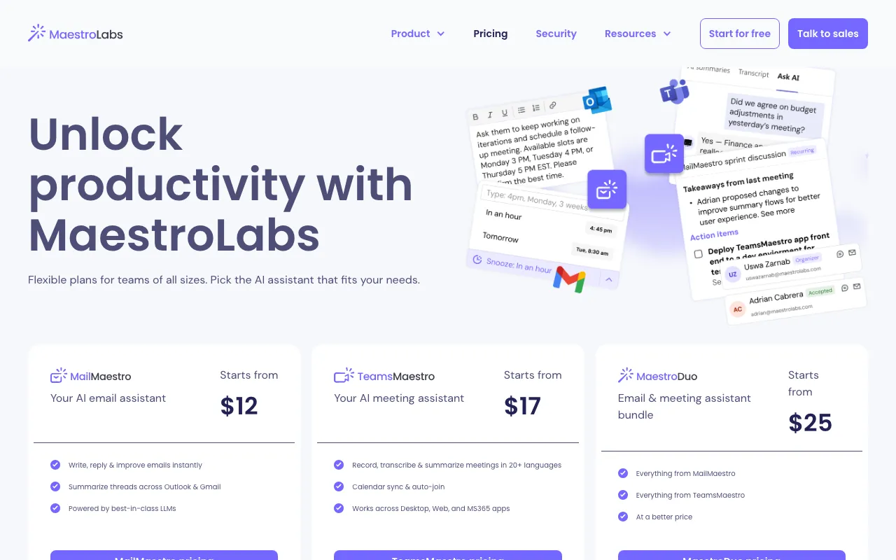 MailMaestro — pricing page